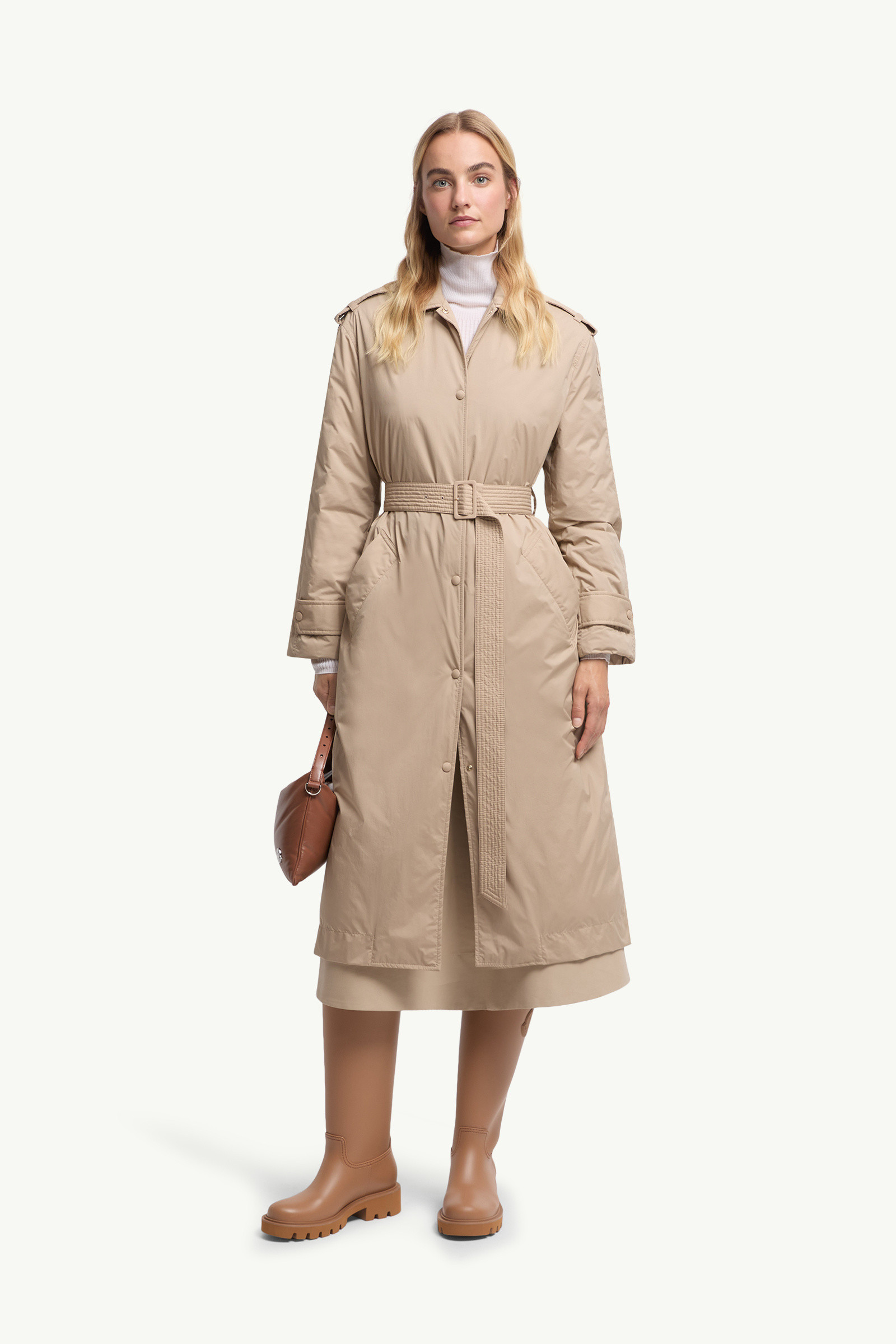 国内発送 関税込 ★ MONCLER YEVRE ダウン トレンチコート ベージュ Yevre ダウントレンチコート : ロングジャケット