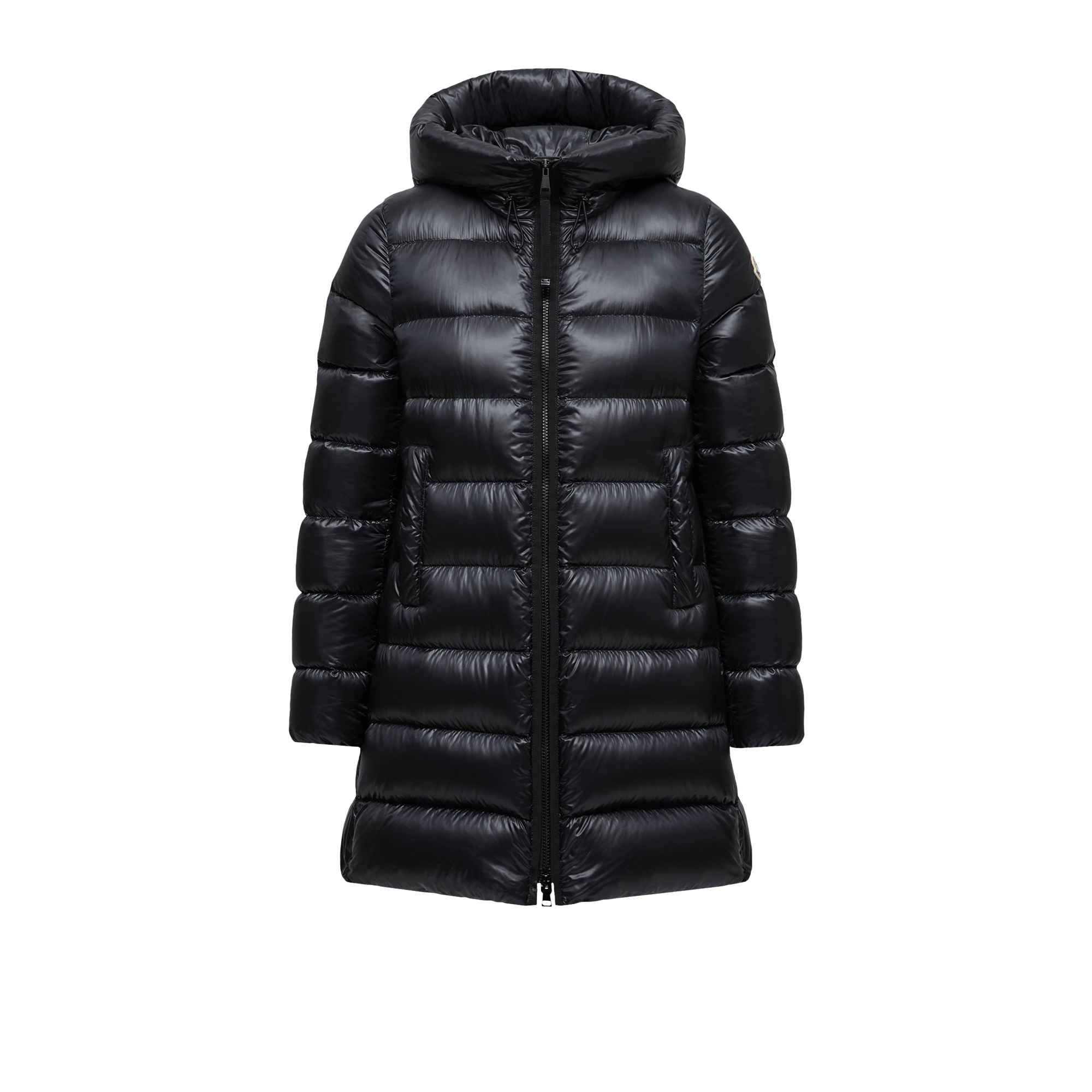 Moncler Suyenne Hooded Mid-length Down Jacket In Black
