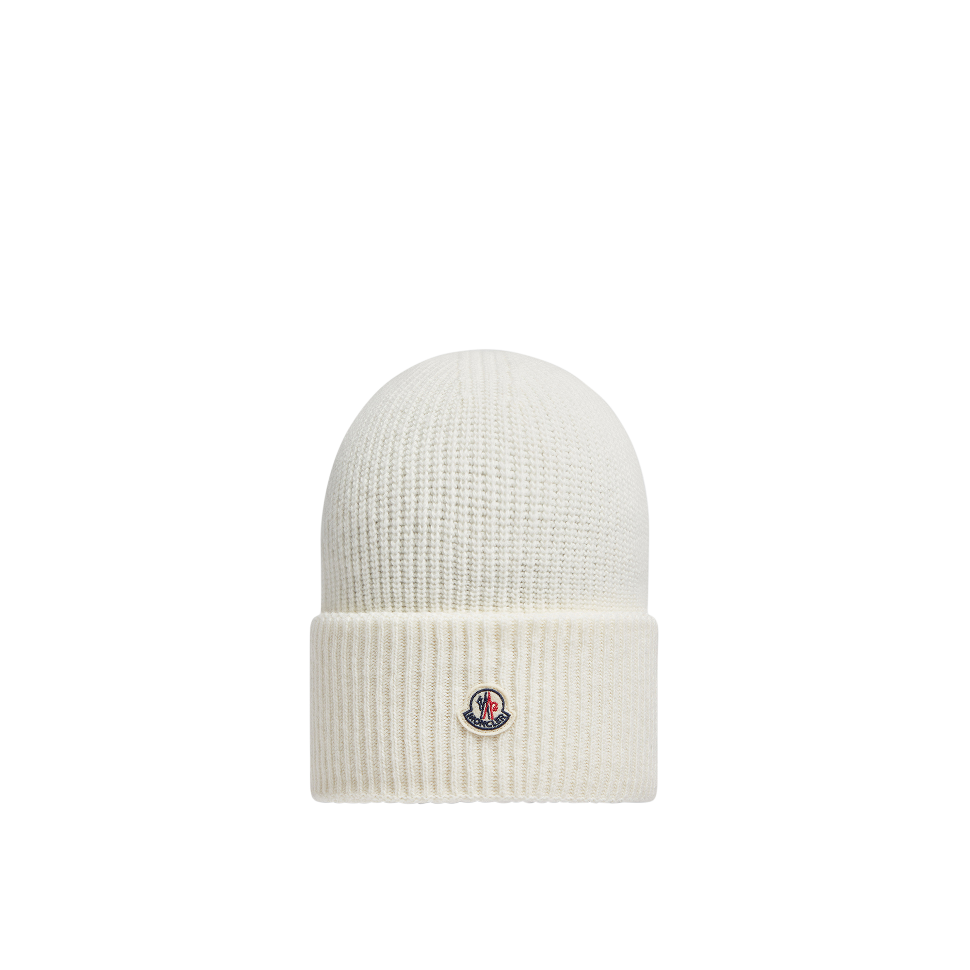 Moncler Ribbed Wool Cap With Fold-over Cuff In White