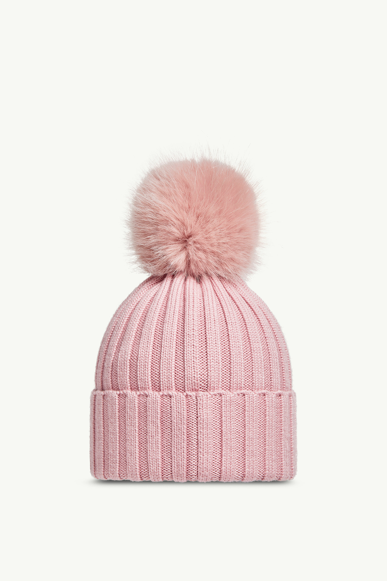 Pink Wool Beanie with Pom Pom - Hats & Beanies for Women
