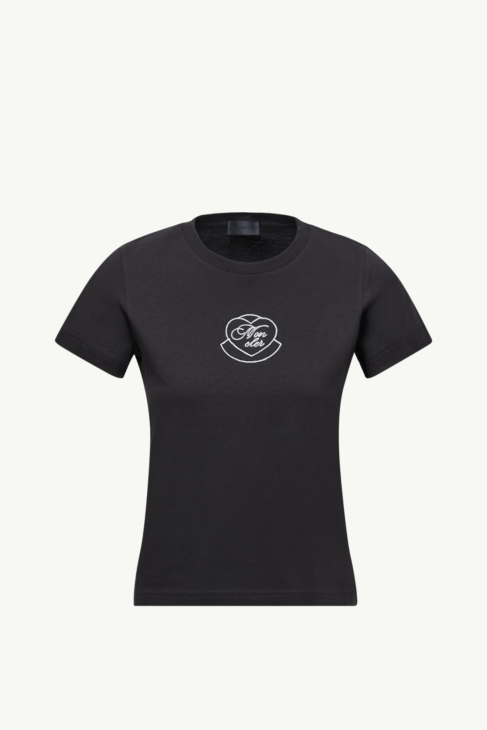 Black Embroidered Heart Logo Cotton T-Shirt - Tops & T