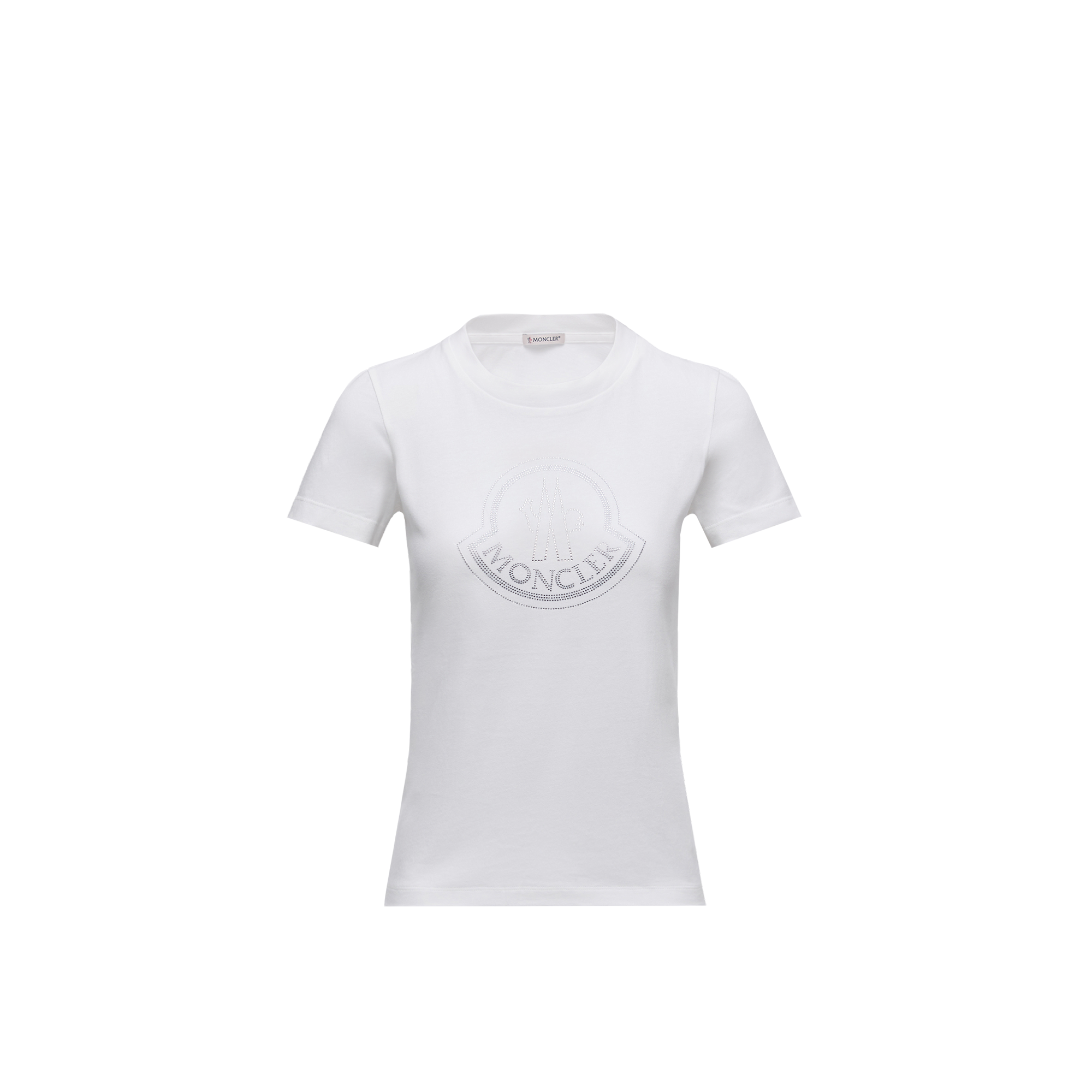 Moncler Crystal Logo Short Sleeve Fitted T-shirt In White