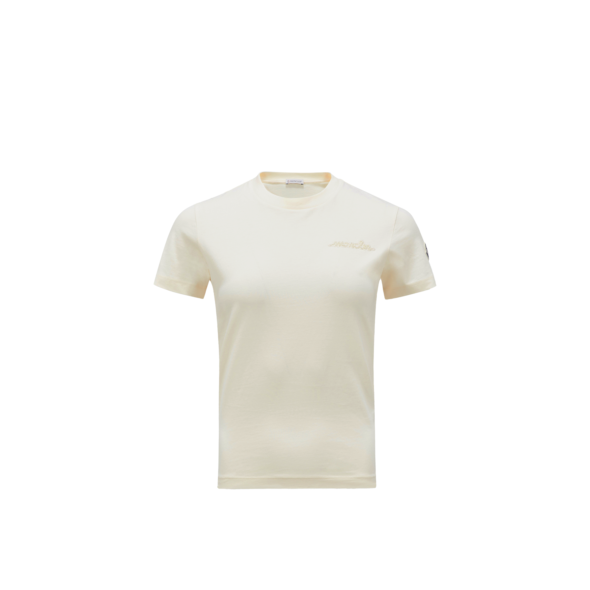 Moncler Beaded Logo Cotton T-shirt White In White