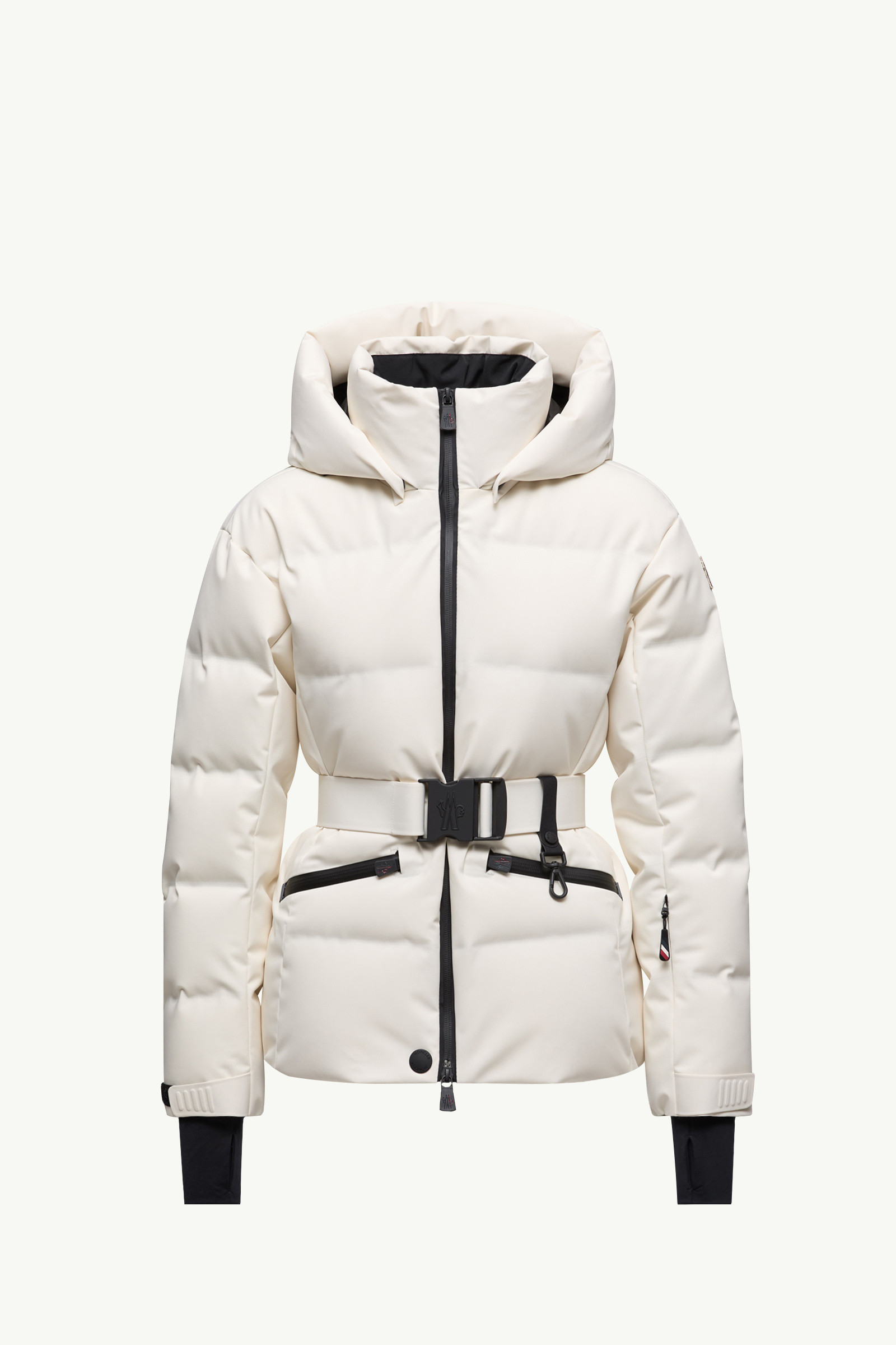 MONCLER ホワイト スキーウェア 女性用 スノーホワイト Brucheダウンスキージャケット : ショートダウン