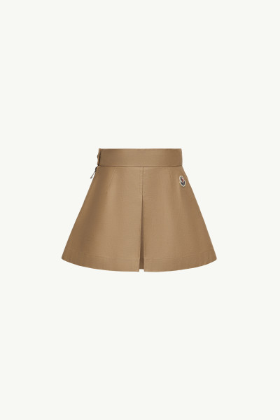 Beige Pleated Cotton Gabardine Skirt - Dresses & Skirts for