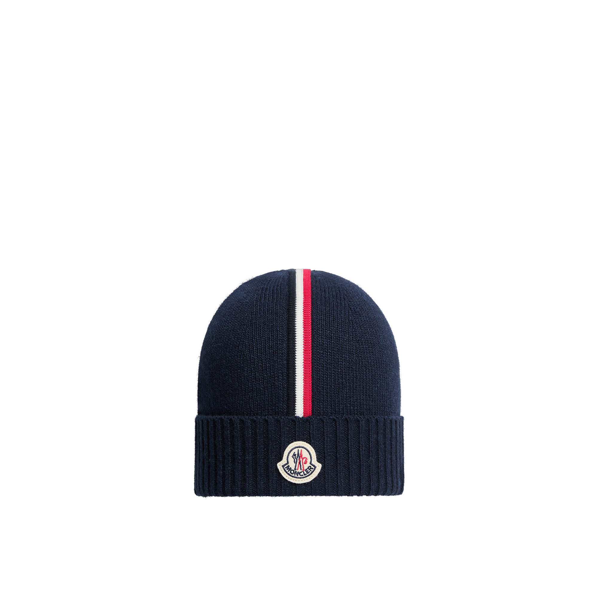 Moncler Bonnet En Laine À Bordure Tricolore In Blue