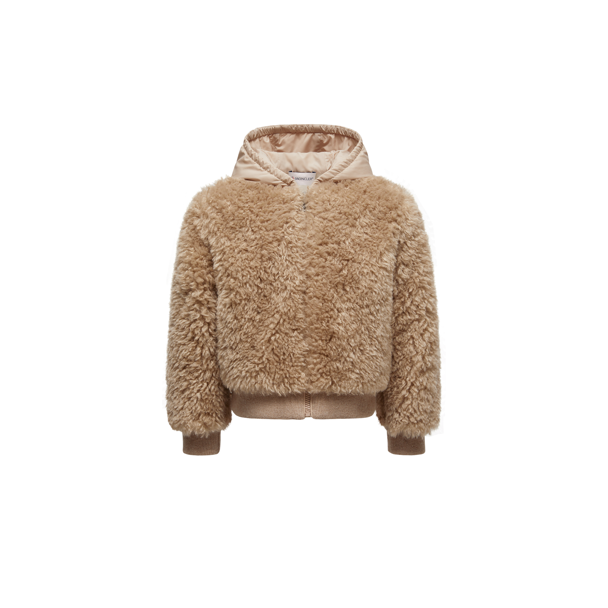 Moncler Teddy Zip-up Hoodie Beige In Brown